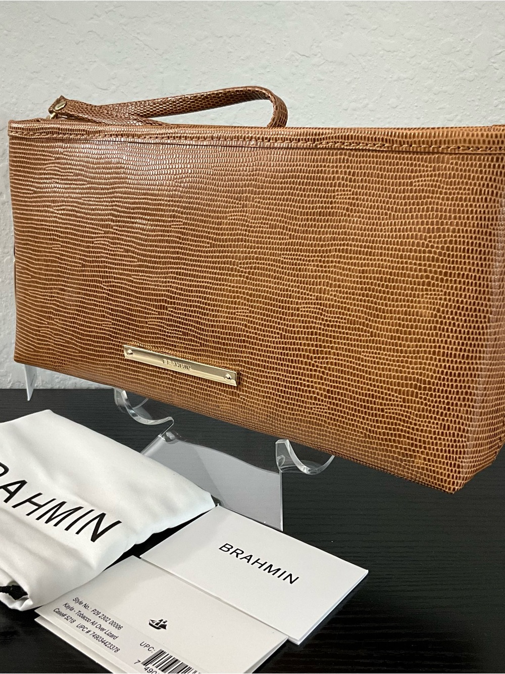 Brahmin Kayla TOBACCO ALL OVER LIZARD Wristlet Clutch Lg. Cosmetic Bag - Picture 5 of 7